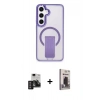 MARSİLYAN™- Galaxy S24 Kılıf Pusula Doku Koleksiyonu - Siyah Bilvis Hayalet Cam Ekran Koruyucu + PVD Metal Kamera Lens - DNMR