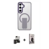 MARSİLYAN™- Galaxy S24 Kılıf Pusula Doku Koleksiyonu - Siyah Bilvis Hayalet Cam Ekran Koruyucu + PVD Metal Kamera Lens - DNMR