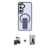 MARSİLYAN™- Galaxy S24 Kılıf Pusula Doku Koleksiyonu - Siyah Bilvis Hayalet Cam Ekran Koruyucu + PVD Metal Kamera Lens - DNMR