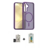 MARSİLYAN™- Galaxy S24 Kılıf Siluet Minimal Prime - Siyah Polymer Nano Ekran Koruyucu + Derin Mor Bilvis Titan Kamera Lens