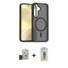 MARSİLYAN™- Galaxy S24 Kılıf Siluet Minimal Prime - Siyah Polymer Nano Ekran Koruyucu + Derin Mor Bilvis Titan Kamera Lens