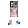 MARSİLYAN™- Galaxy S24 Kılıf Siluet Modern Özel Seri - Siyah 3D Antistatik Cam Ekran Koruyucu + Bilvis Titan Kamera Lens - SH