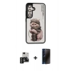 MARSİLYAN™- Galaxy S24 Kılıf Siluet Modern Özel Seri - Siyah 3D Antistatik Hayalet Cam Ekran Koruyucu + PVD Metal Kamera Lens - SH
