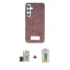 MARSİLYAN™- Galaxy S24 Kılıf Vadi Klasik Serisi - Siyah Polymer Nano Ekran Koruyucu + Derin Mor Bilvis Titan Kamera Lens