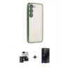 MARSİLYAN™- Galaxy S24 Kılıf Vadi Minimal - Siyah 3D Antistatik Hayalet Cam Ekran Koruyucu + PVD Metal Kamera Lens - DNMR