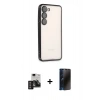 MARSİLYAN™- Galaxy S24 Kılıf Vadi Minimal - Siyah 3D Antistatik Hayalet Cam Ekran Koruyucu + PVD Metal Kamera Lens - DNMR