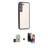MARSİLYAN™- Galaxy S24 Kılıf Vadi Minimal - Siyah 3D Antistatik Mat Seramik Nano Ekran Koruyucu + Derin Mor Bilvis Titan Kamera Lens
