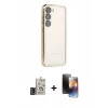 MARSİLYAN™- Galaxy S24 Kılıf Vadi Minimal - Siyah 3D Antistatik Mat Seramik Nano Ekran Koruyucu + Derin Mor Bilvis Titan Kamera Lens