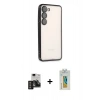 MARSİLYAN™- Galaxy S24 Kılıf Vadi Minimal - Siyah Polymer Nano Ekran Koruyucu + PVD Metal Kamera Lens - DNMR