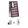 MARSİLYAN™- Galaxy S24 Kılıf Yadigar Doku Özel Seri - Şeffaf Pasifik Cam Ekran Koruyucu + Bilvis Titan Kamera Lens - TMGI