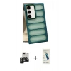 MARSİLYAN™- Galaxy S24 Kılıf Yadigar Doku Özel Seri - Şeffaf Pasifik Cam Ekran Koruyucu + PVD Metal Kamera Lens - SH