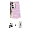MARSİLYAN™- Galaxy S24 Kılıf Yadigar Doku Özel Seri - Şeffaf Pasifik Cam Ekran Koruyucu + PVD Metal Kamera Lens - SH