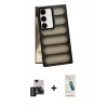 MARSİLYAN™- Galaxy S24 Kılıf Yadigar Doku Özel Seri - Şeffaf Pasifik Cam Ekran Koruyucu + PVD Metal Kamera Lens - SH