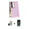 MARSİLYAN™- Galaxy S24 Kılıf Yadigar Doku Özel Seri - Siyah 360 Mat Full Body Arka Koruyucu + Bilvis Titan Kamera Lens - SH