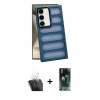 MARSİLYAN™- Galaxy S24 Kılıf Yadigar Doku Özel Seri - Siyah 360 Mat Full Body Arka Koruyucu + Kamera Lens Koruma Cam - SF