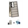 MARSİLYAN™- Galaxy S24 Kılıf Yadigar Doku Özel Seri - Siyah 3D Antistatik Cam Ekran Koruyucu + Derin Mor Bilvis Titan Kamera Lens