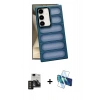 MARSİLYAN™- Galaxy S24 Kılıf Yadigar Doku Özel Seri - Siyah 3D Antistatik Cam Ekran Koruyucu + PVD Metal Kamera Lens - DNMR