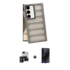 MARSİLYAN™- Galaxy S24 Kılıf Yadigar Doku Özel Seri - Siyah 3D Antistatik Hayalet Cam Ekran Koruyucu + PVD Metal Kamera Lens - DNMR