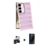 MARSİLYAN™- Galaxy S24 Kılıf Yadigar Doku Özel Seri - Siyah 3D Antistatik Hayalet Cam Ekran Koruyucu + PVD Metal Kamera Lens - DNMR