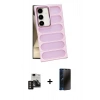 MARSİLYAN™- Galaxy S24 Kılıf Yadigar Doku Özel Seri - Siyah 3D Antistatik Hayalet Cam Ekran Koruyucu + PVD Metal Kamera Lens - GD