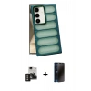 MARSİLYAN™- Galaxy S24 Kılıf Yadigar Doku Özel Seri - Siyah 3D Antistatik Hayalet Cam Ekran Koruyucu + PVD Metal Kamera Lens - GD