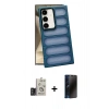 MARSİLYAN™- Galaxy S24 Kılıf Yadigar Doku Özel Seri - Siyah 3D Antistatik Hayalet Cam Ekran Koruyucu + Bilvis Titan Kamera Lens - TMGI