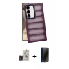 MARSİLYAN™- Galaxy S24 Kılıf Yadigar Doku Özel Seri - Siyah 3D Antistatik Hayalet Cam Ekran Koruyucu + Bilvis Titan Kamera Lens - TMGI