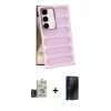 MARSİLYAN™- Galaxy S24 Kılıf Yadigar Doku Özel Seri - Siyah 3D Antistatik Hayalet Cam Ekran Koruyucu + Bilvis Titan Kamera Lens - TMGI