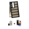 MARSİLYAN™- Galaxy S24 Kılıf Yadigar Doku Özel Seri - Siyah 3D Antistatik Mat Seramik Nano Ekran Koruyucu + Bilvis Titan Kamera Lens - SH