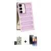 MARSİLYAN™- Galaxy S24 Kılıf Yadigar Doku Özel Seri - Siyah 3D Antistatik Mat Seramik Nano Ekran Koruyucu + Derin Mor Bilvis Titan Kamera Lens