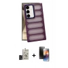MARSİLYAN™- Galaxy S24 Kılıf Yadigar Doku Özel Seri - Siyah 3D Antistatik Mat Seramik Nano Ekran Koruyucu + Bilvis Titan Kamera Lens - SH