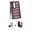 MARSİLYAN™- Galaxy S24 Kılıf Yadigar Doku Özel Seri - Siyah 3D Antistatik Mat Seramik Nano Ekran Koruyucu + Derin Mor Bilvis Titan Kamera Lens