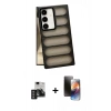 MARSİLYAN™- Galaxy S24 Kılıf Yadigar Doku Özel Seri - Siyah 3D Antistatik Mat Seramik Nano Ekran Koruyucu + PVD Metal Kamera Lens - DNMR
