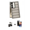 MARSİLYAN™- Galaxy S24 Kılıf Yadigar Doku Özel Seri - Siyah 3D Antistatik Mat Seramik Nano Ekran Koruyucu + PVD Metal Kamera Lens - GD
