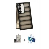 MARSİLYAN™- Galaxy S24 Kılıf Yadigar Doku Özel Seri - Siyah 3D Antistatik Seramik Nano Ekran Koruyucu + Bilvis Titan Kamera Lens - GD