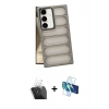 MARSİLYAN™- Galaxy S24 Kılıf Yadigar Doku Özel Seri - Siyah 3D Antistatik Seramik Nano Ekran Koruyucu + Kamera Lens Koruma Cam - SF