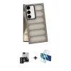 MARSİLYAN™- Galaxy S24 Kılıf Yadigar Doku Özel Seri - Siyah 3D Antistatik Seramik Nano Ekran Koruyucu + PVD Metal Kamera Lens - SH