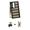 MARSİLYAN™- Galaxy S24 Kılıf Yadigar Doku Özel Seri - Siyah Bilvis 3D Cam Ekran Koruyucu + PVD Metal Kamera Lens - GD