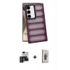 MARSİLYAN™- Galaxy S24 Kılıf Yadigar Doku Özel Seri - Siyah Bilvis 3D Cam Ekran Koruyucu + PVD Metal Kamera Lens - TNGI