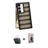 MARSİLYAN™- Galaxy S24 Kılıf Yadigar Doku Özel Seri - Siyah Bilvis Hayalet Cam Ekran Koruyucu + Kamera Lens Koruma Cam - SF