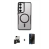 MARSİLYAN™- Galaxy S24 Kılıf Yadigar Klasik Özel Seri - Siyah 3D Antistatik Hayalet Cam Ekran Koruyucu + PVD Metal Kamera Lens - DNMR