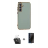 MARSİLYAN™- Galaxy S24 Kılıf Yankı Serisi - Siyah 3D Antistatik Hayalet Cam Ekran Koruyucu + Kamera Lens Koruma Cam - SF
