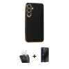 MARSİLYAN™- Galaxy S24 Kılıf Yankı Serisi - Siyah 3D Antistatik Hayalet Cam Ekran Koruyucu + Kamera Lens Koruma Cam - SF