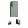 MARSİLYAN™- Galaxy S24 Kılıf Yankı Serisi - Siyah 3D Antistatik Mat Seramik Nano Ekran Koruyucu + Derin Mor PVD Metal Kamera Lens