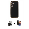 MARSİLYAN™- Galaxy S24 Kılıf Yankı Serisi - Siyah 3D Antistatik Mat Seramik Nano Ekran Koruyucu + PVD Metal Kamera Lens - TNGI