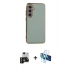 MARSİLYAN™- Galaxy S24 Kılıf Yankı Serisi - Siyah 3D Antistatik Seramik Nano Ekran Koruyucu + PVD Metal Kamera Lens - SH