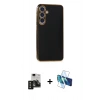 MARSİLYAN™- Galaxy S24 Kılıf Yankı Serisi - Siyah 3D Antistatik Seramik Nano Ekran Koruyucu + PVD Metal Kamera Lens - SH