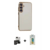 MARSİLYAN™- Galaxy S24 Kılıf Yankı Serisi - Siyah Polymer Nano Ekran Koruyucu + PVD Metal Kamera Lens - GD