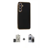 MARSİLYAN™- Galaxy S24 Kılıf Yankı Serisi - Siyah Vanessa Magic Hayalet Cam + Bilvis Titan Kamera Lens - DNMR