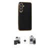 MARSİLYAN™- Galaxy S24 Kılıf Yankı Serisi - Siyah Vanessa Magic Hayalet Cam + PVD Metal Kamera Lens - DNMR